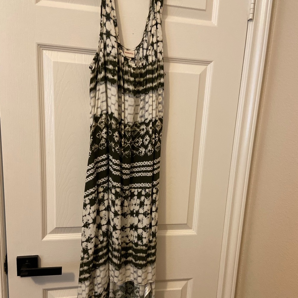 Green and white high low sun dress